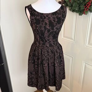 Xhilaration Black and pink Rose Pattern Mini Dress